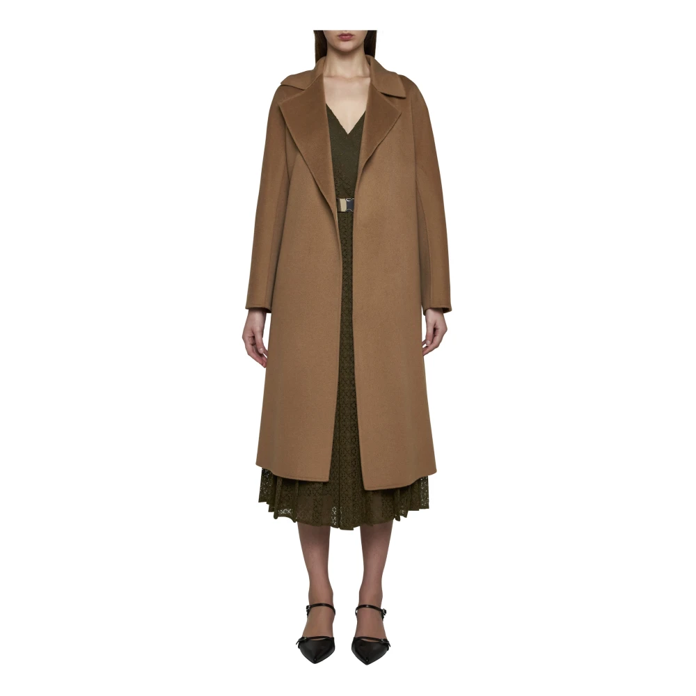 Max Mara Studio Rapido Kameel Kasjmier Wol Jas Brown Dames