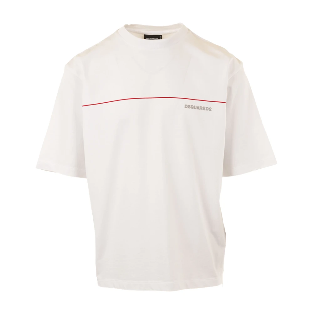 Dsquared2 Men's White T-Shirts, L, Loose Fit Stripe Print Cotton Jersey T-Shirt