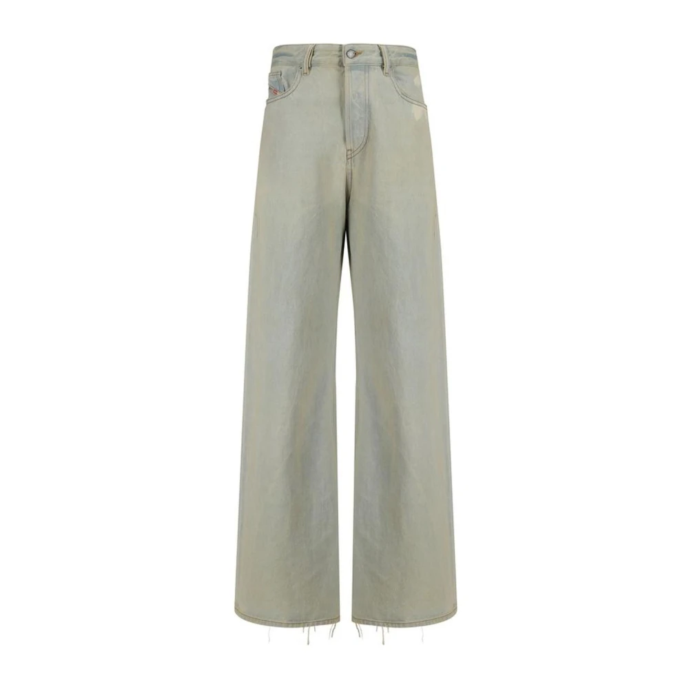 Diesel Wijde katoenen jeans met leren patch Blue Dames