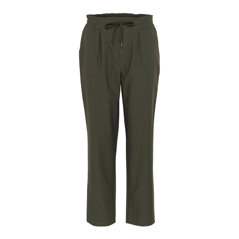 Cream Elastische Taille Straight-Leg Broek Deep Depths Green Dames