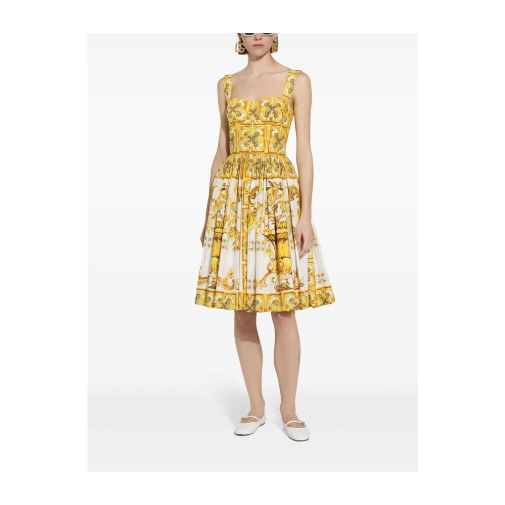 Dolce & Gabbana Gele Majolica Print Bustier Jurk Yellow Dames
