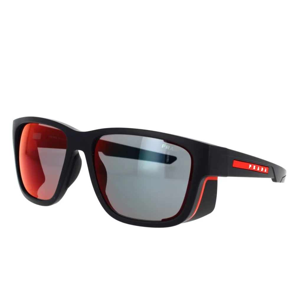 Prada Unisex Black Sporty Sunglasses With Mirror Lenses