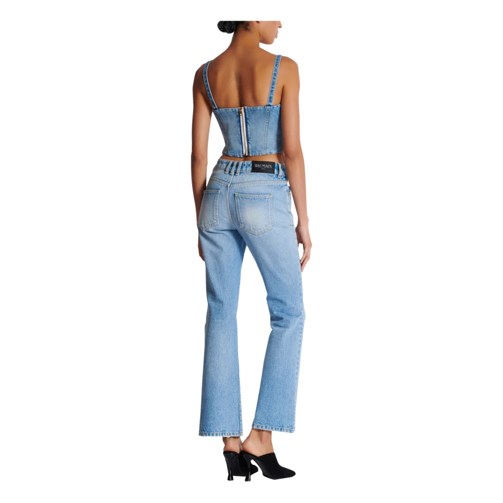Balmain Denim Top met Dunne Bandjes Blue Dames