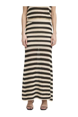 Mjuk Stickad Kjol Svart/Mandel Stripe