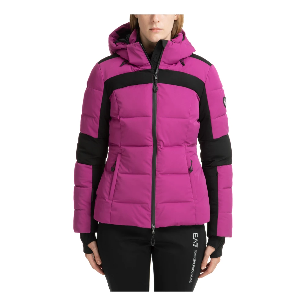 Emporio Armani EA7 Eenvoudige Ski Jas met Capuchon Purple Dames