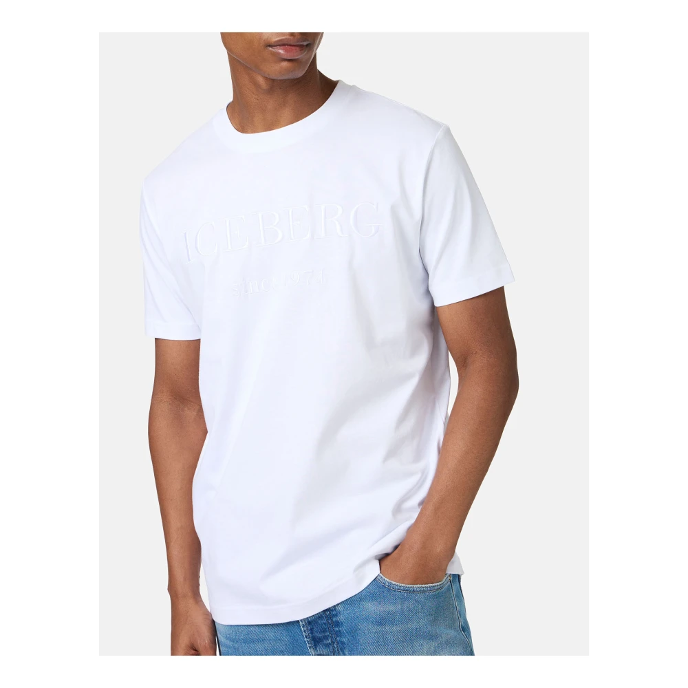Iceberg Wit carry-over katoenen T-shirt met institutioneel logo borduurwerk White Heren