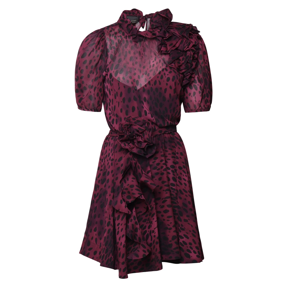 Pinko Animalier Ruche Kraag Jurk met Transparantie Red Dames
