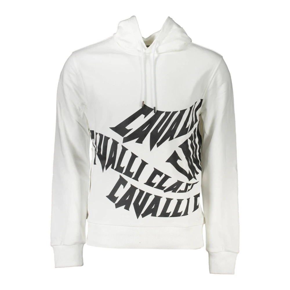 Cavalli Class Men's White Hoodies,, Hooded Sweatshirt With Brushed Print Large