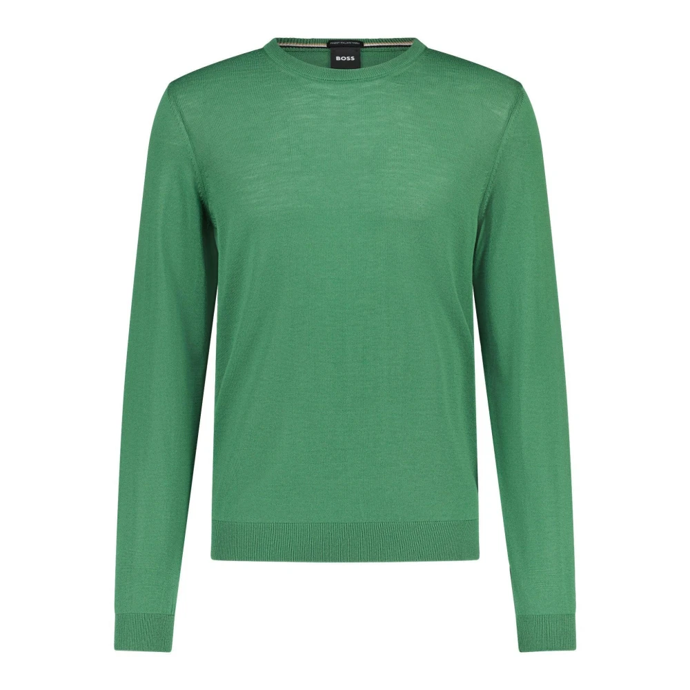 Hugo Boss Elastische Wollen Pullover Slim-Fit Modern Green Heren