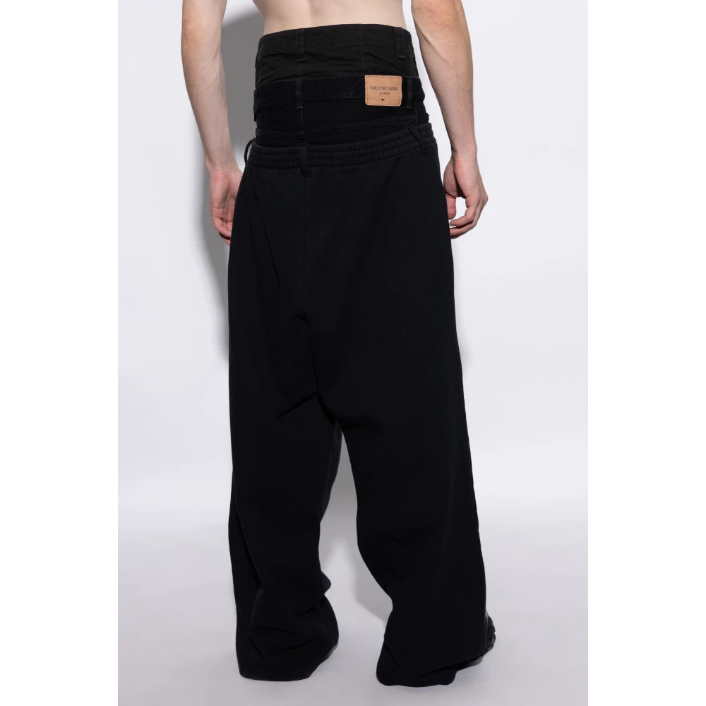 Balenciaga Sweatpants met denim tailleband Black Heren