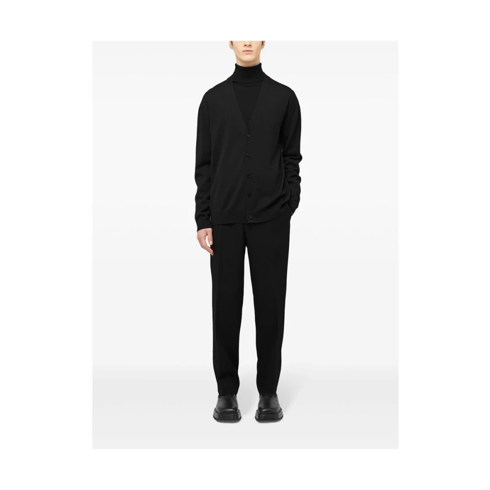 Jil Sander Zwarte Wol V-Hals Gebreide Trui Black Heren