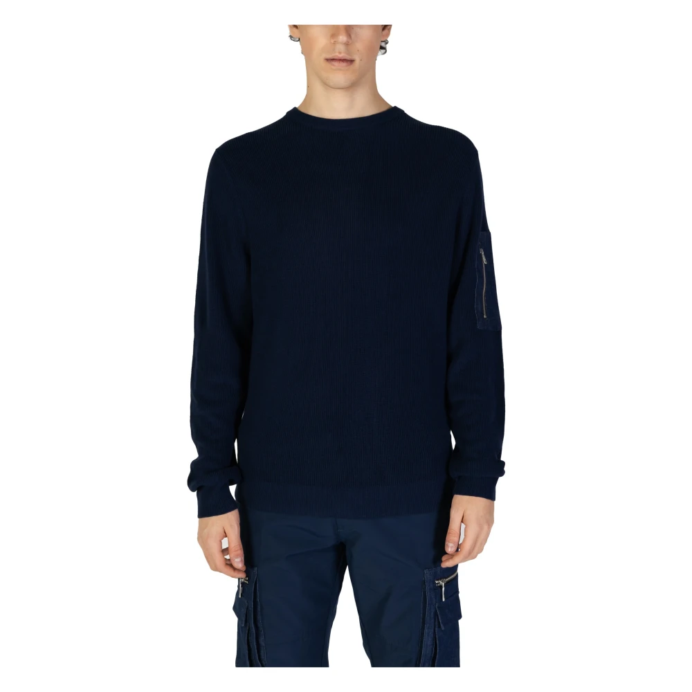 Antony Morato Men's Blue Round-Neck Knitwear, L, Plain Knit Round Neck Jumper