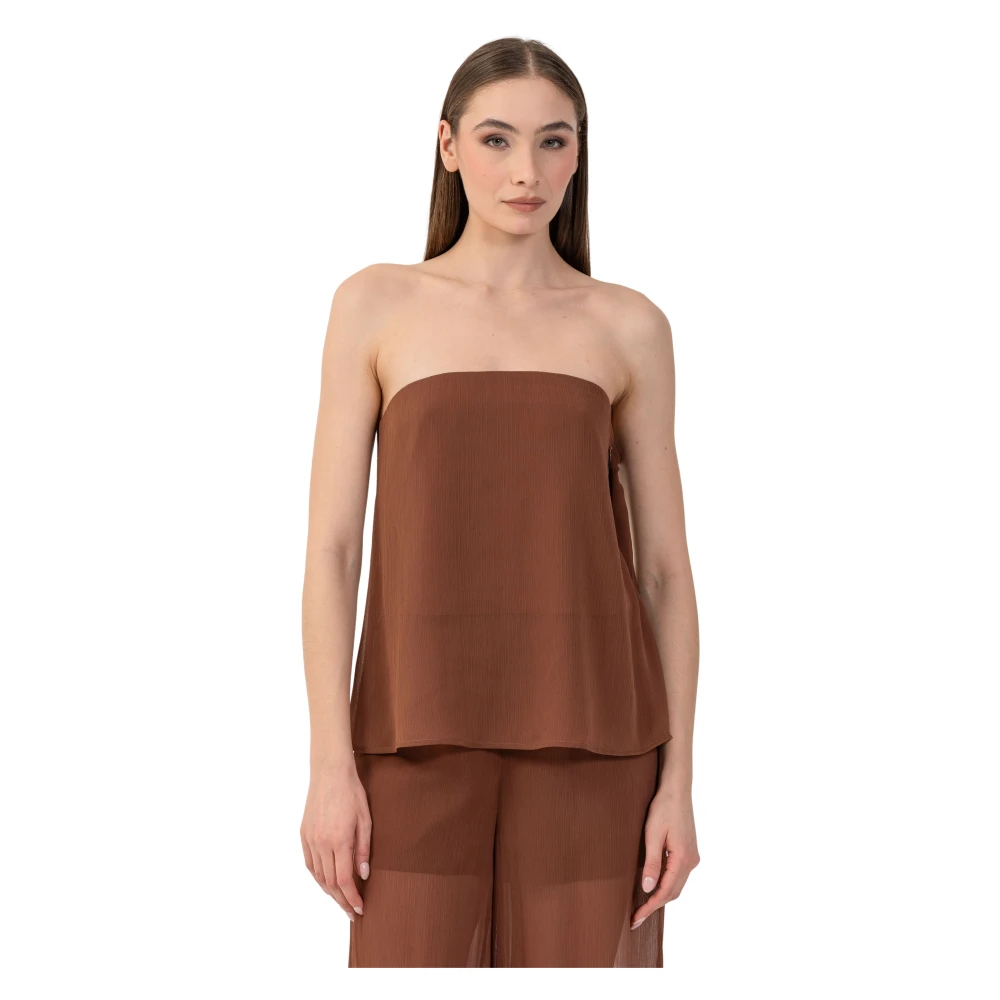 Kocca Brown Sophisticated Strapless Loose Fit Top - Female - Sleeveless Tops - Xs - Tops