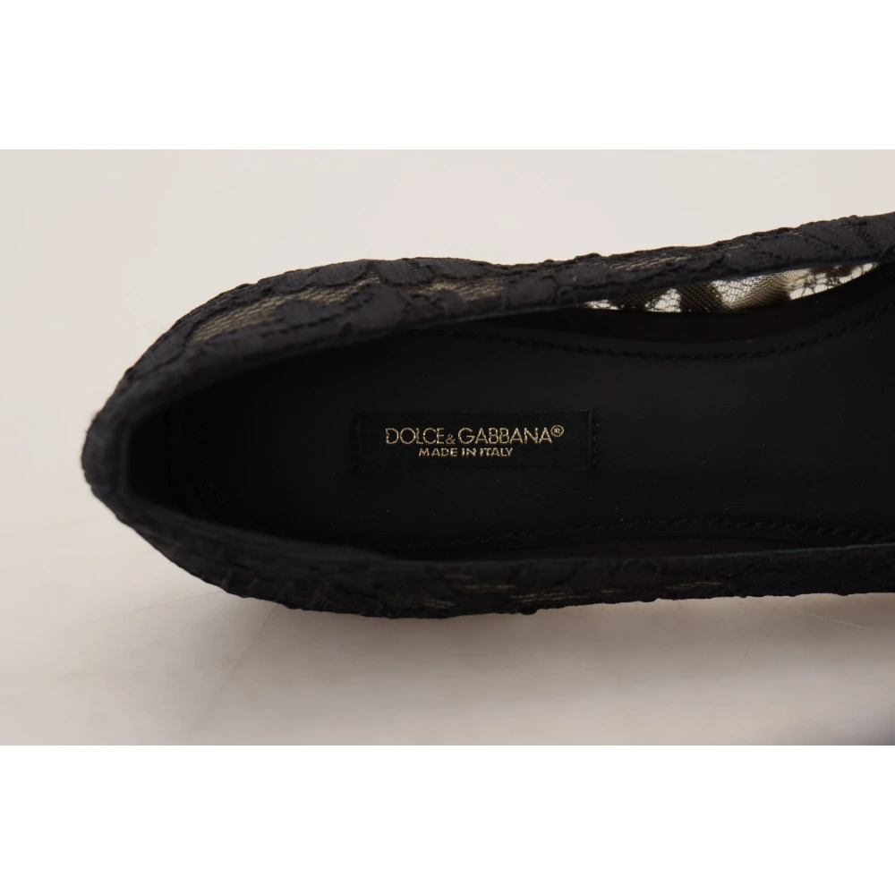 Dolce & Gabbana Zwarte bloemen kanten loafers platte schoenen Black Dames