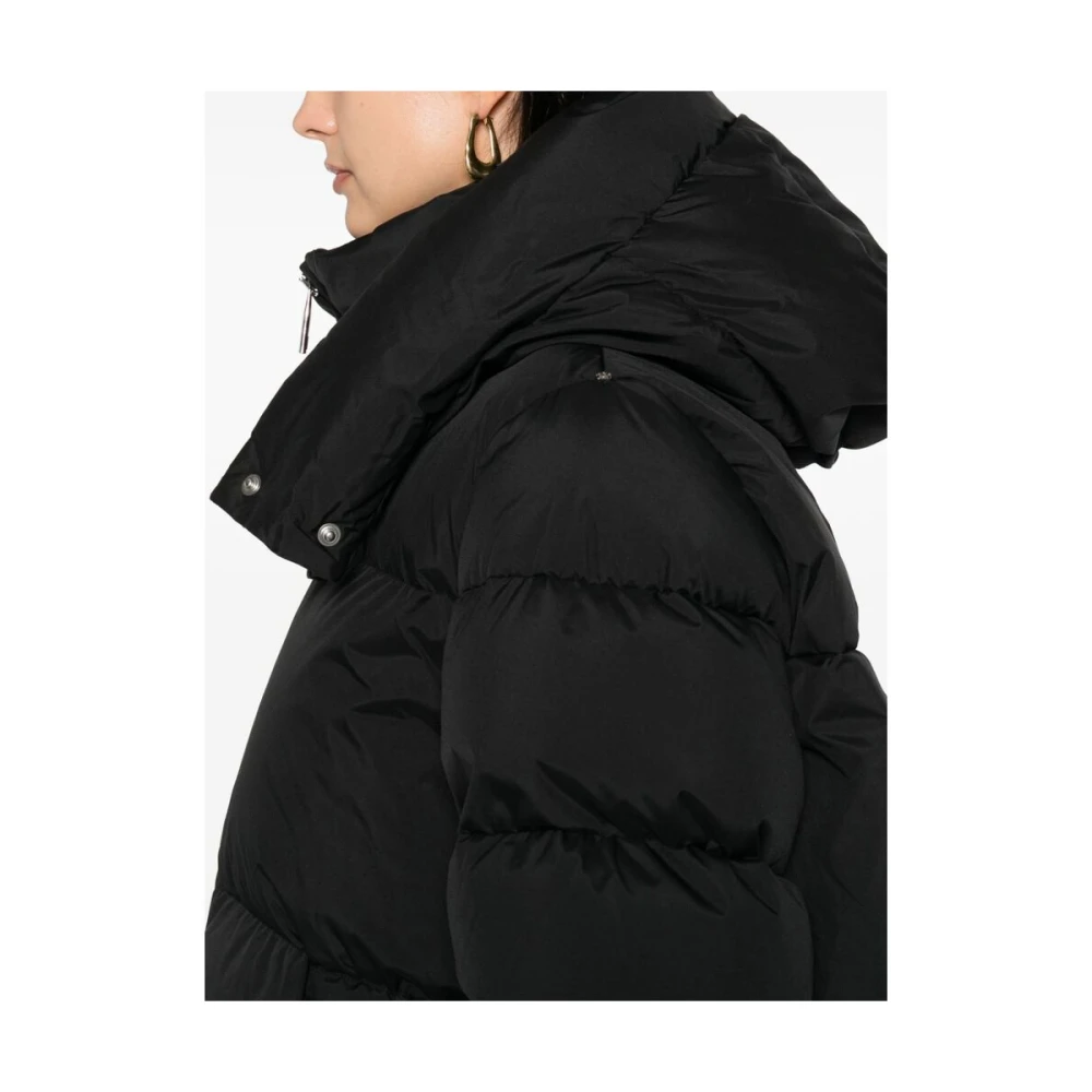 SPORTMAX Zwarte Gewatteerde Jas met Afneembare Capuchon Black Dames