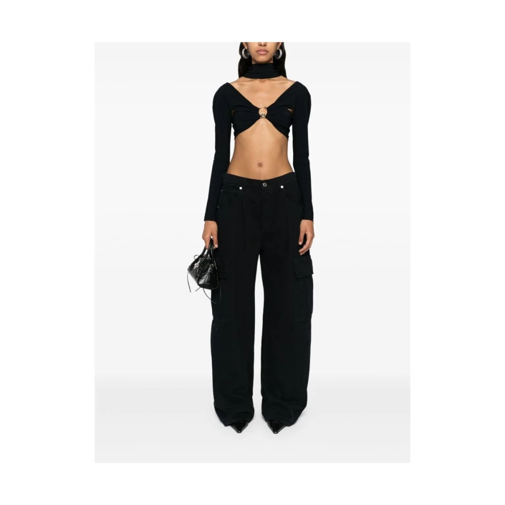 Roberto Cavalli Zwarte V-hals Ring Detail Lange Mouw Top Black Dames