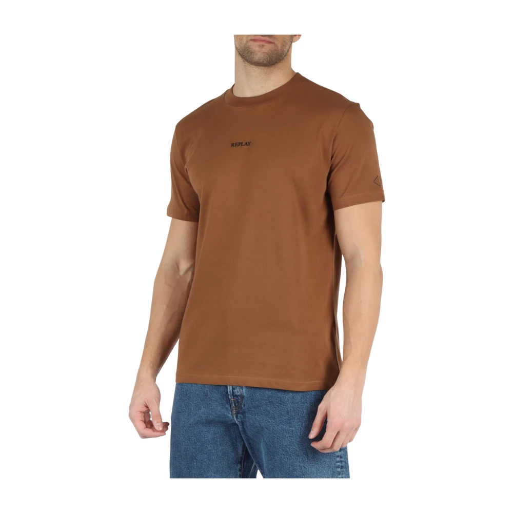Replay Katoenen Logo T-shirt Brown Heren