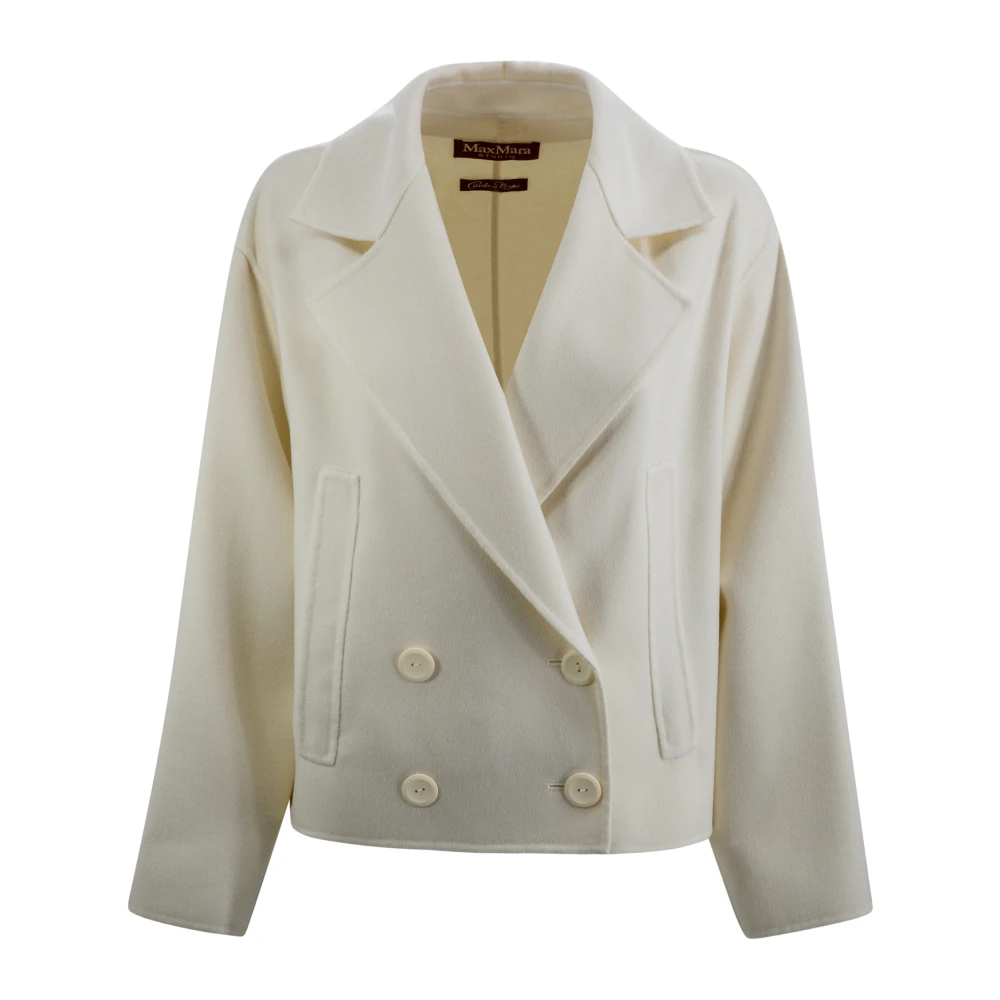 Max Mara Studio Celso Dubbelrijige Wol-Kasjmier Jas Beige Dames