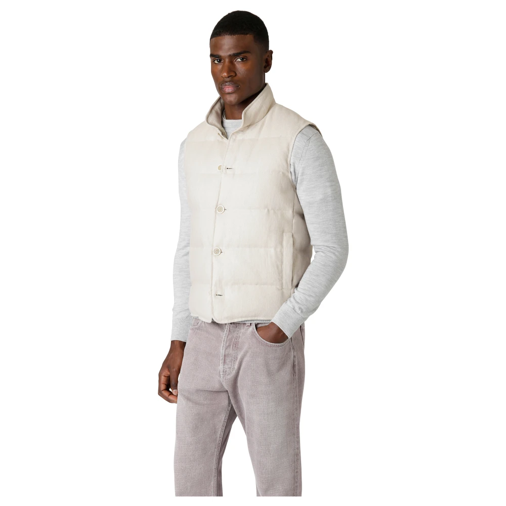 Eleventy Linnen Staande Kraag Lente Gilet Beige Heren