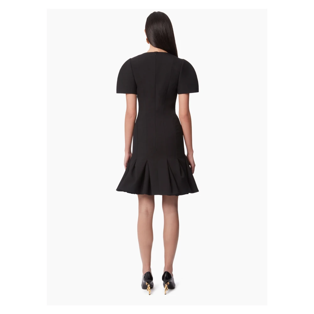 Nina Ricci Zwarte Wol Peplum Jurk Black Dames