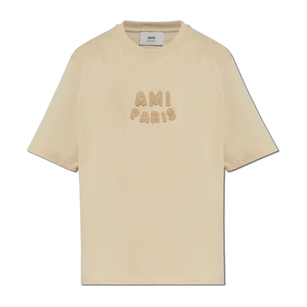 Ami Paris T-shirt met logo Beige Heren