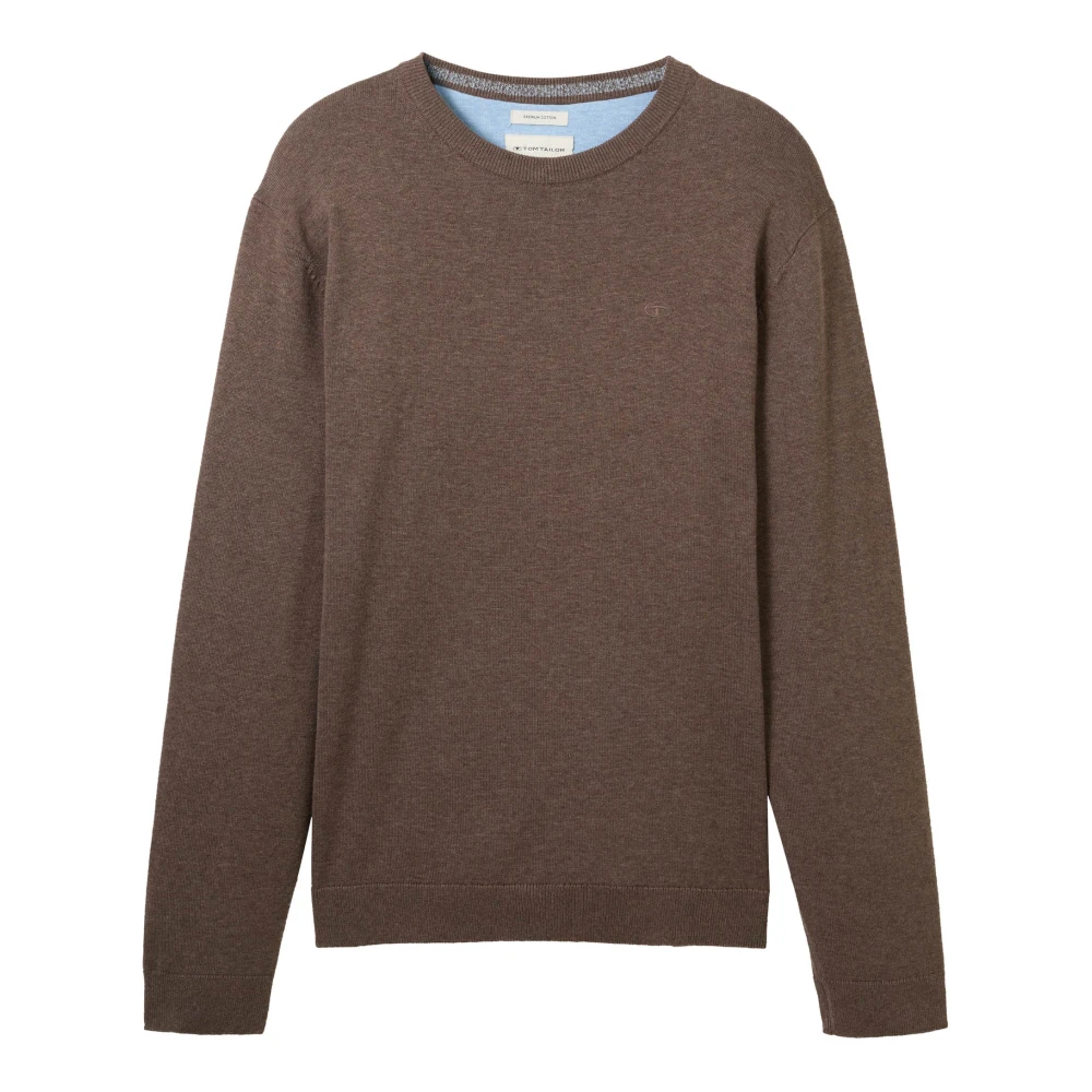 Tom Tailor Basis Crewneck Gebreide Trui Bruin Melange Brown Heren