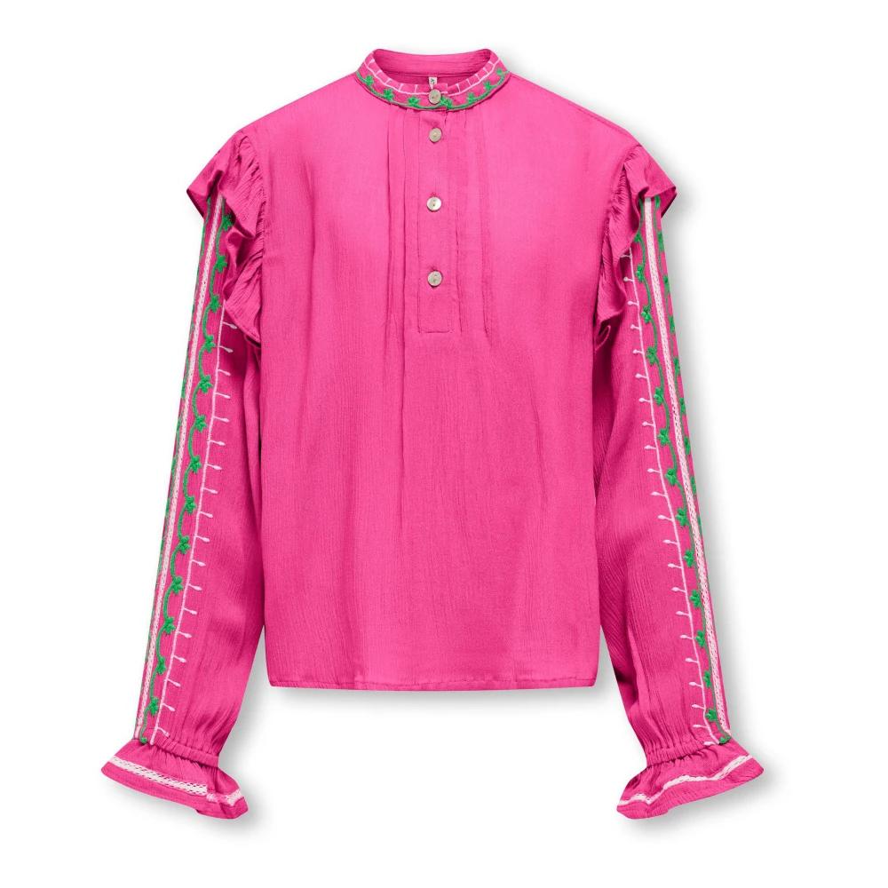 Only Geborduurde frambozenroze overhemd Pink Dames