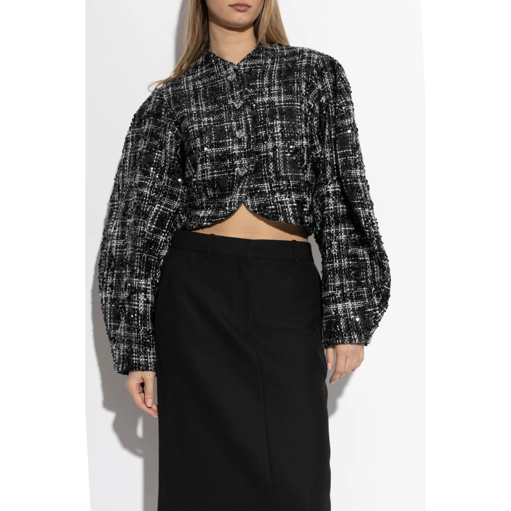 Rotate Birger Christensen Tweed Blazer met Glanzende Applicaties Black Dames