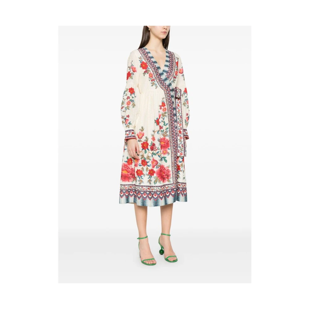 Farm Rio Ecru Wrap V-hals Jurk met Zijstrik Multicolor Dames