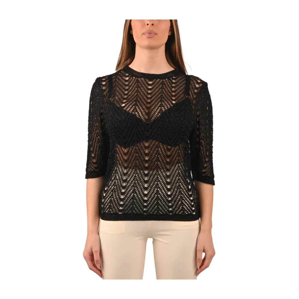 Twinset Beige Lurex Gebreide Trui Black Dames