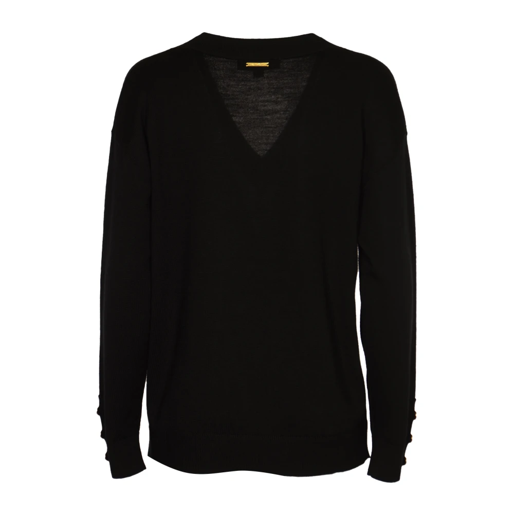 Michael Kors Merino V-hals trui met knoopsmouwen Black Dames