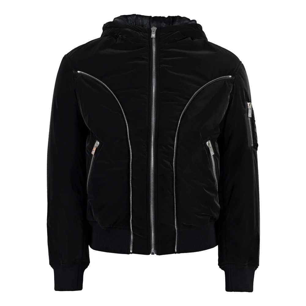 Versace Gewatteerde nylon jas met decoratieve ritsen Black Heren