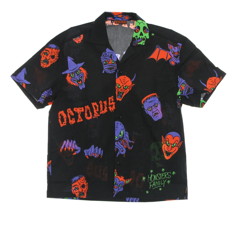 Octopus Halloween Monsters Familie Shirt Zwart Paars Black Heren