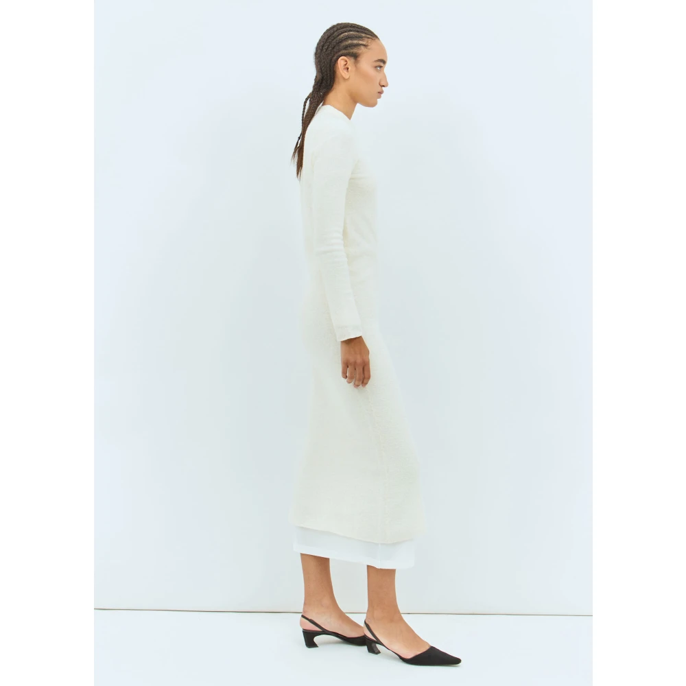 Jil Sander Wollen Gebreide Midi Jurk White Dames