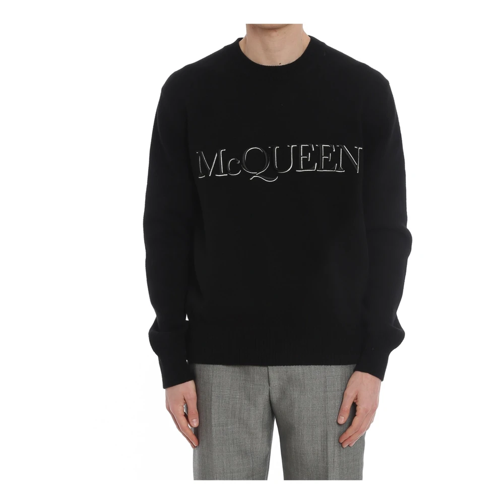 alexander mcqueen Zwarte Katoenen Trui met Logo Relief Black Heren
