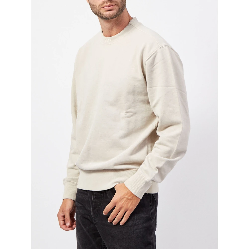 Hugo Boss Beige Katoenen Crewneck Sweater Beige Heren