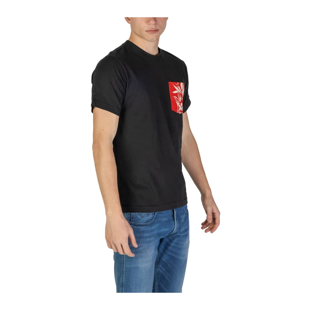 Replay Black Flower Pocket Tee Black Heren