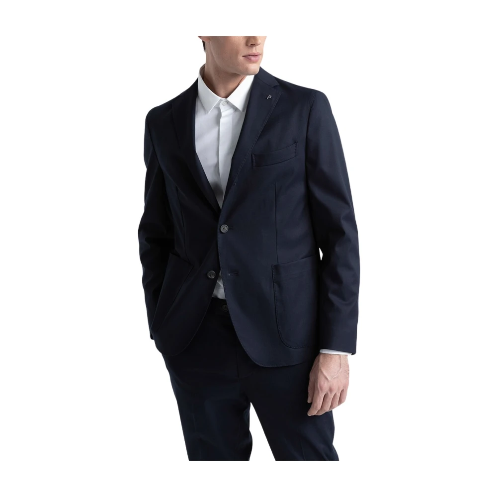 PESERICO Katoen tencel en wol single-breasted blazer Blue Heren