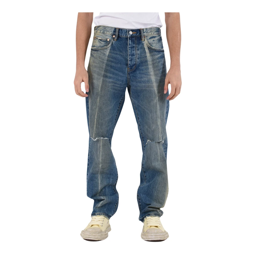 Purple Brand Straight Leg Denim Jeans Med Fransad Nederkant Blue, Herr