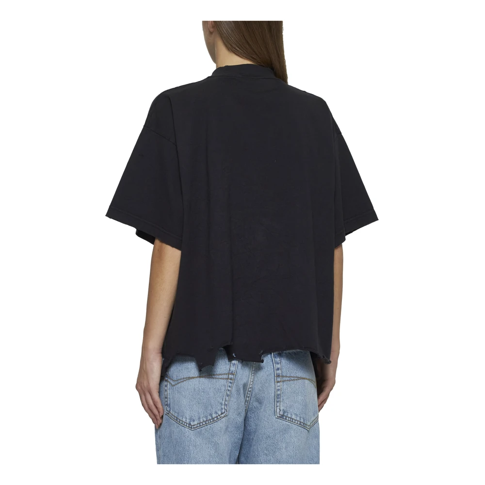 Balenciaga Zwart Katoenen Logo Print T-shirt Black Dames