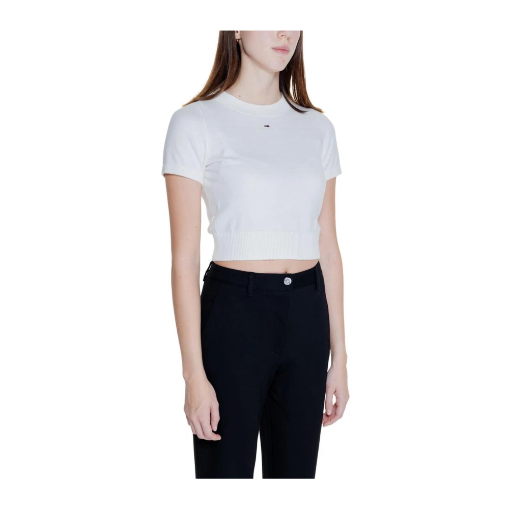 Tommy Jeans Witte Katoenen Gebreide korte mouw top White Dames