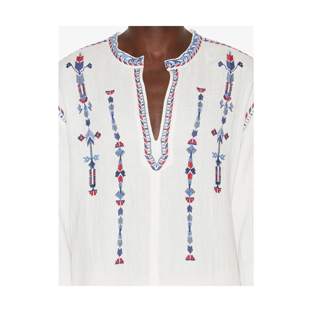 Isabel marant Witte Katoenen Geborduurde V-hals Shirt White Heren