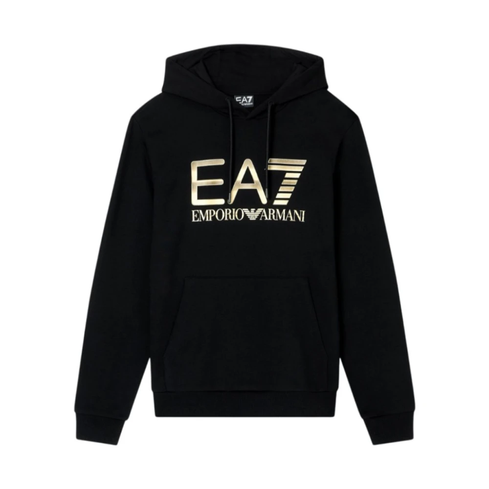 Emporio Armani Ea7 Men's Black Hoodies, 2XL, Logo Series Stretch-Cotton Hooded Sweatshirt