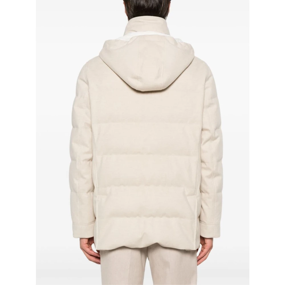 BRUNELLO CUCINELLI Beige Wollen Jas met Afneembare Capuchon Beige Heren