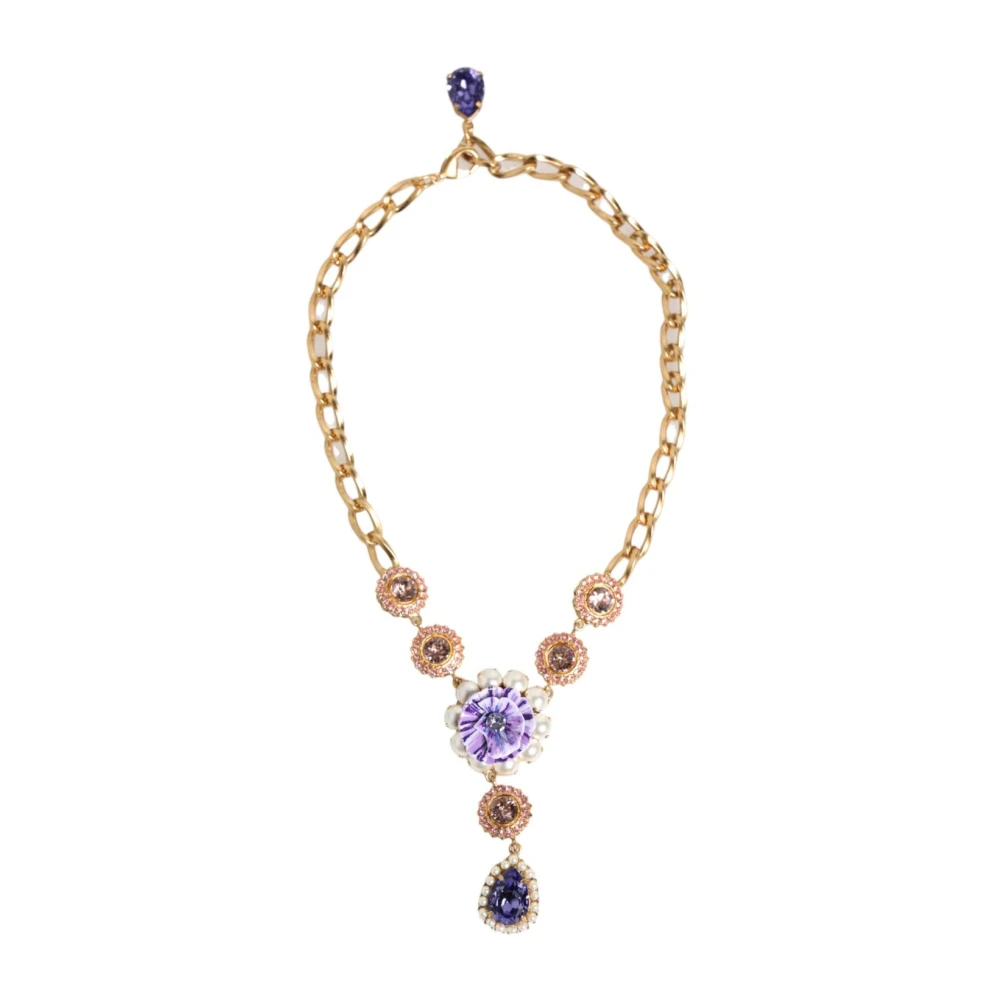Dolce & Gabbana Vrouw Multicolor Accessoires Dames, Veelkleurig, One Size, Bloemen Kristal Parel Hanger Ketting