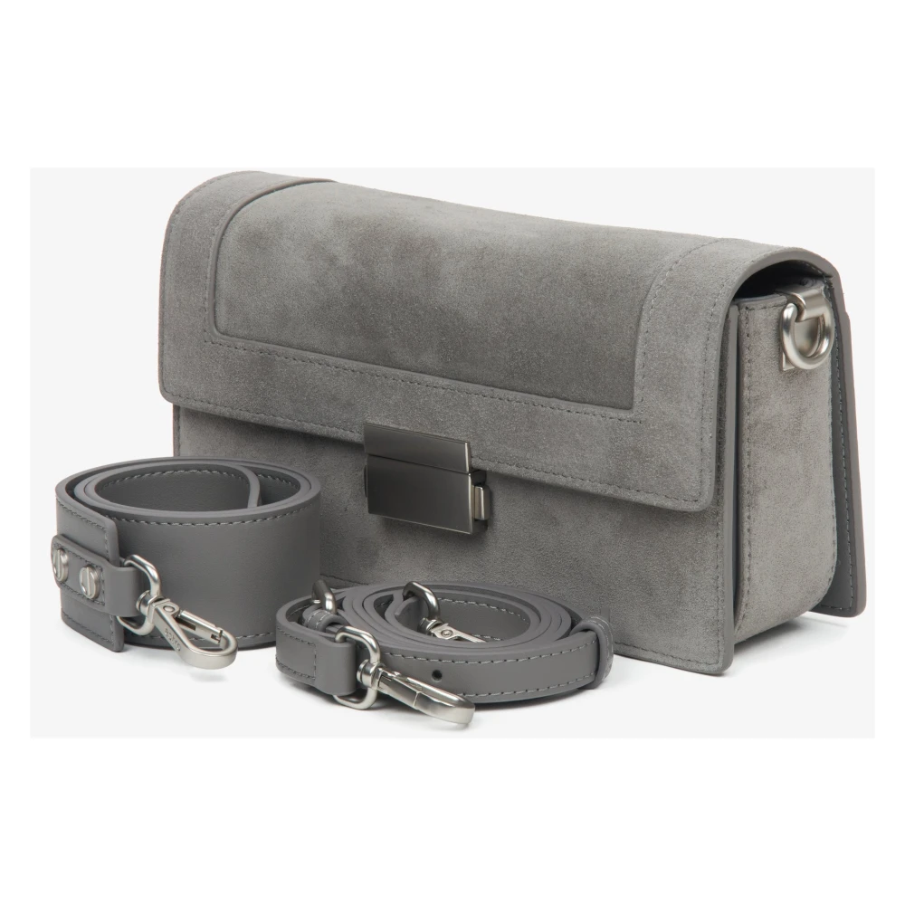 Estro Dames Kleine Grijze Tas gemaakt van Leer en Velours met Zilveren Details Gray Dames