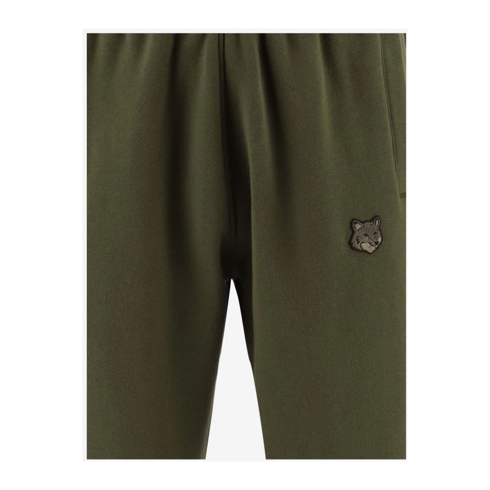 Maison Kitsuné Katoenen Joggers met Fox Patch Green Heren
