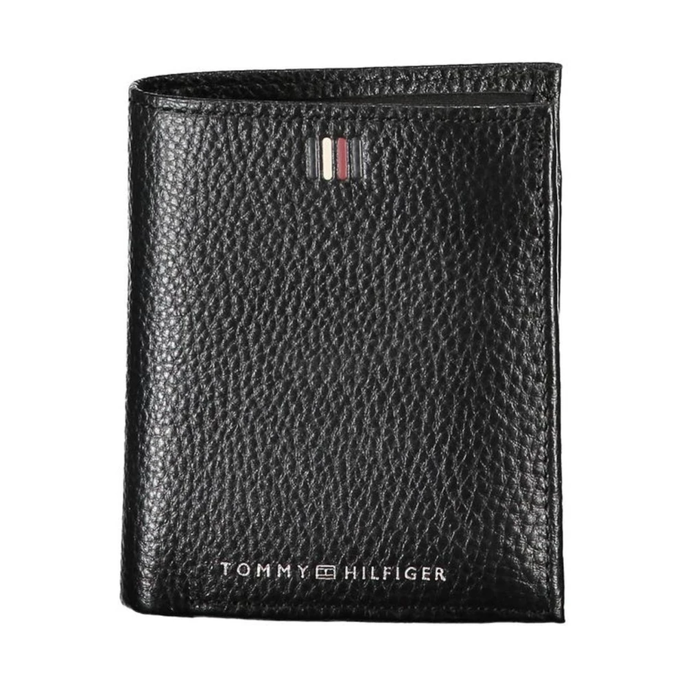 Tommy Hilfiger Zwarte Leren Bifold Portemonnee met Logo Black Heren