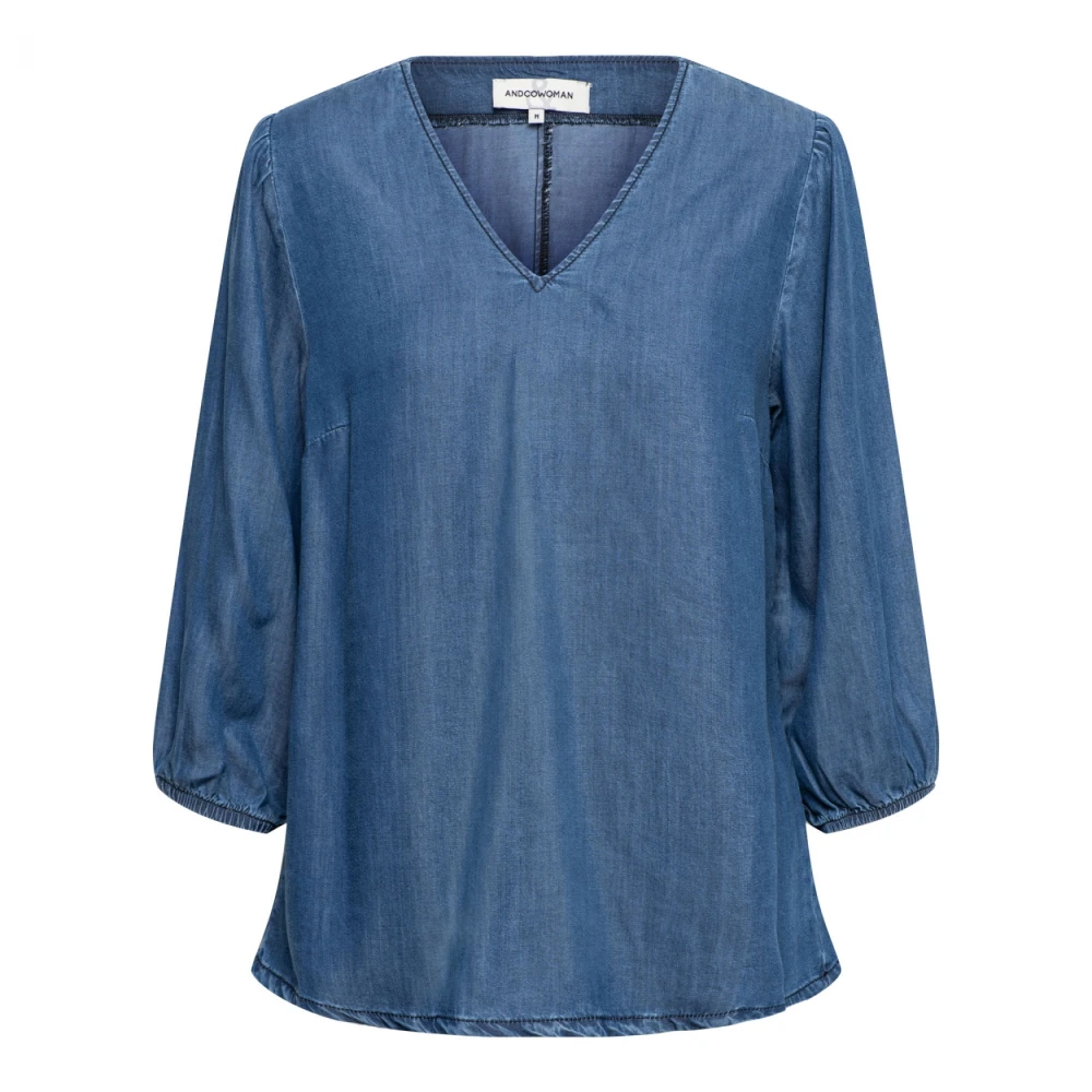 &Co Woman Bloes met lange mouwen en V-hals Blue Dames