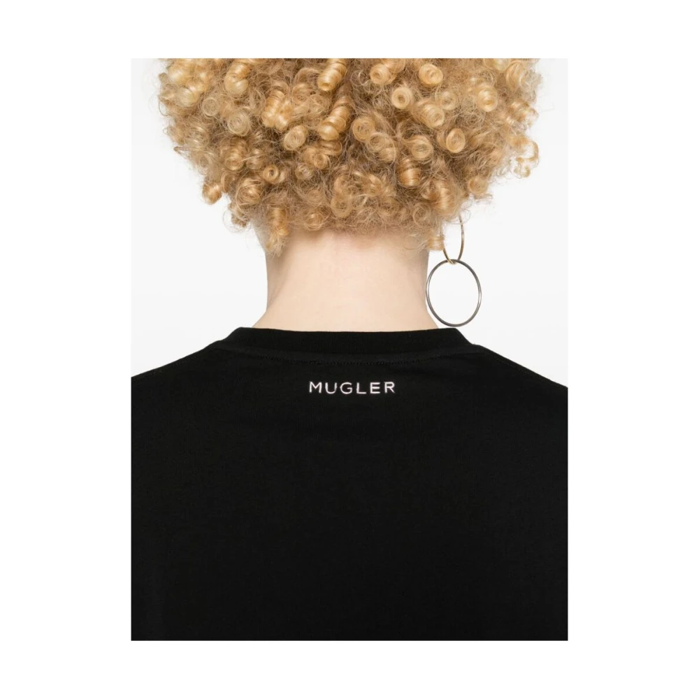 Mugler Zwarte Katoenen Jersey T-shirt Roze Anemoon Black Dames